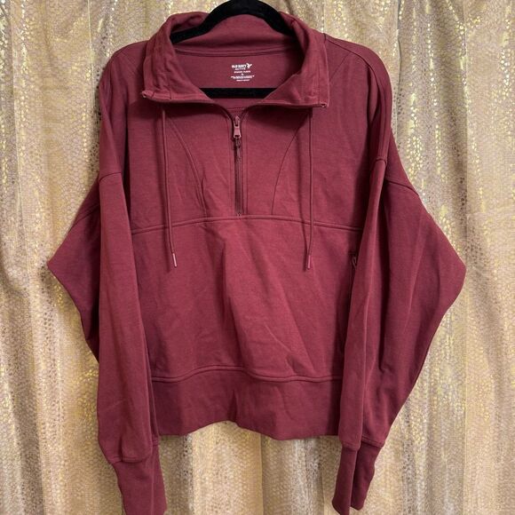 Old Navy Dynamic Fleece Maroon Half-Zip Sweatshirt Cropped XL - Picture 1 of 9